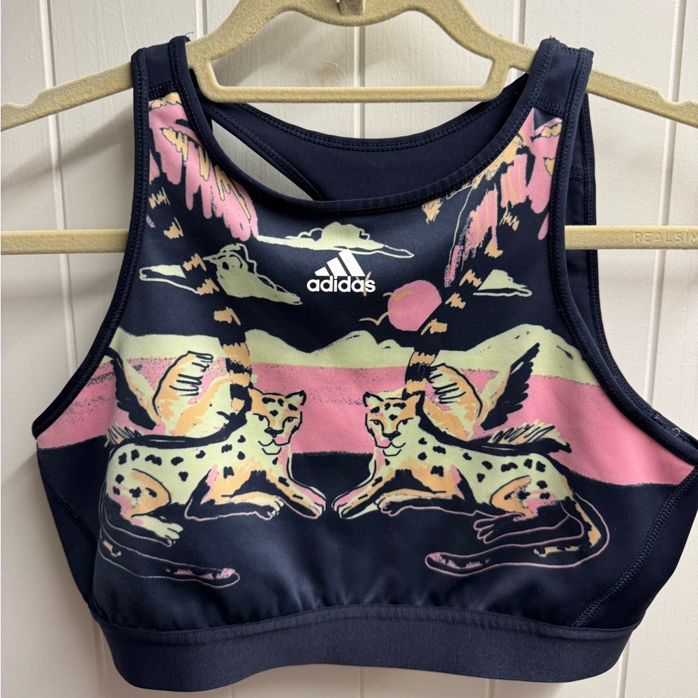 Adidas x FARM RIO Navy Sports Bra with Leopard Print